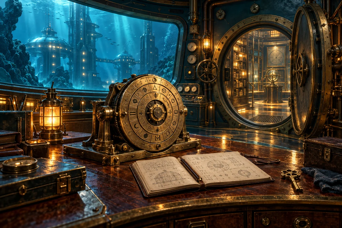 Vorschaumotiv des geplanten Escape Rooms: eine Unterwasserstation mit mechanischem Rätsel