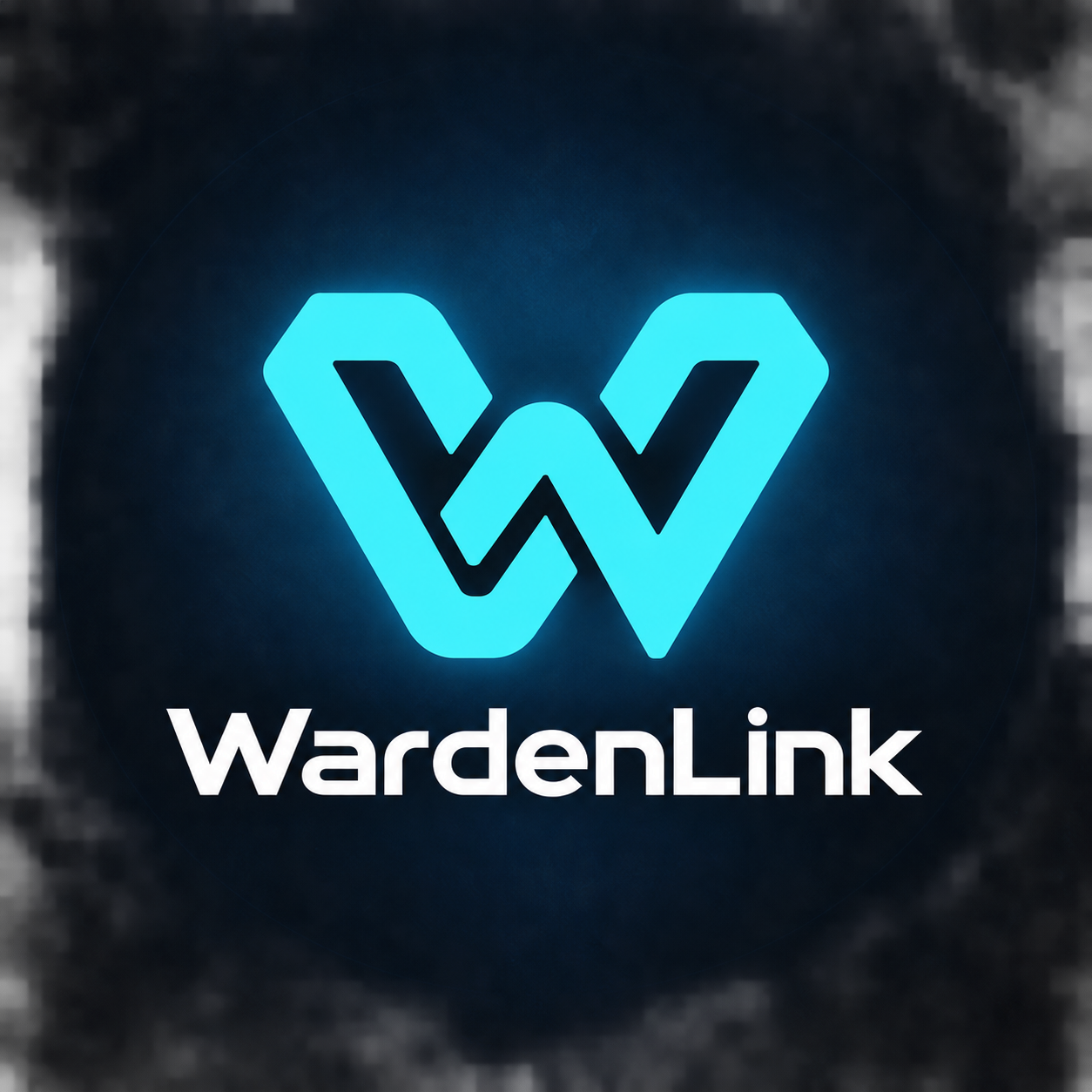 Cyanfarbenes WardenLink-Logo auf dunklem Hintergrund